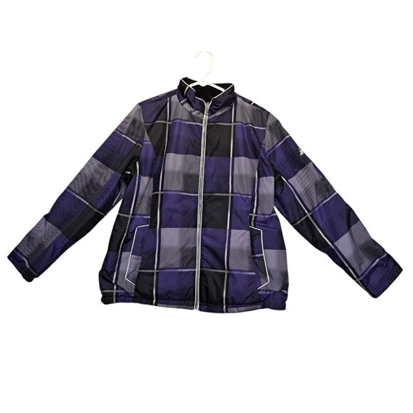 ZeroXposur Womens XL Reversible Jacket Purple Plaid Black Fleece Zip Up (Flaw) - Picture 1 of 10